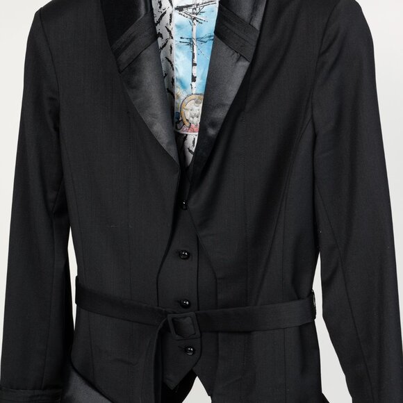 L.A.M.B. Vintage Black Wool and Satin Waistcoat Jacket - Picture 3 of 11